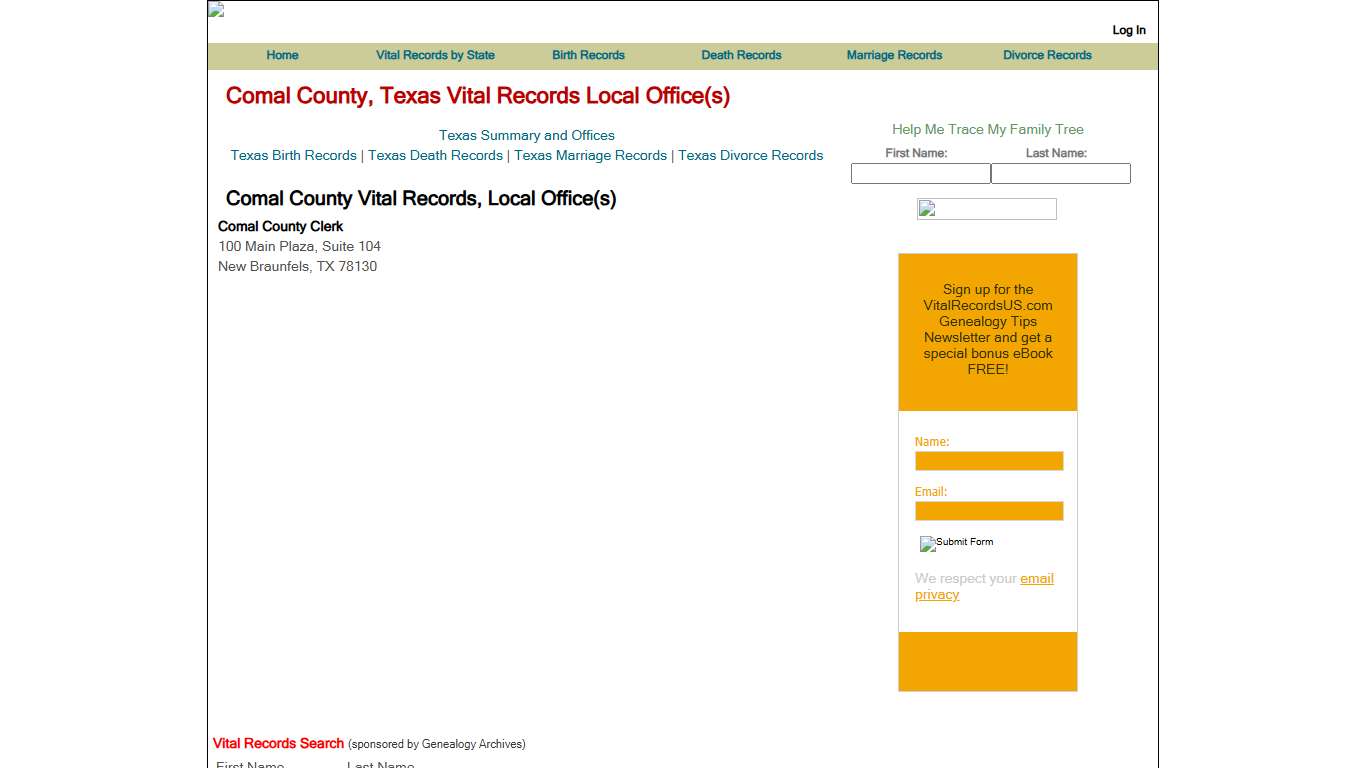 Comal County, Texas Vital Records Local Office(s) - Vital Records US