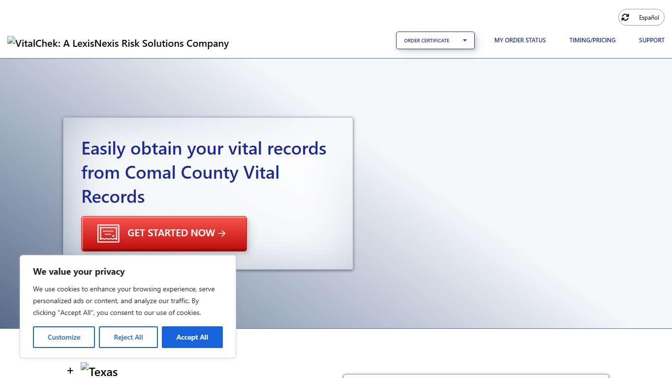 Comal County Vital Records (TX) | Order Certificates - VitalChek